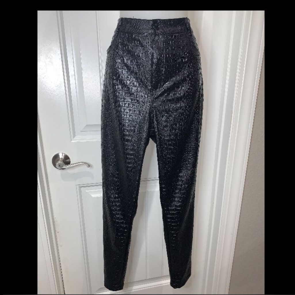 Missguided Black Faux Crocodile Leather Pants